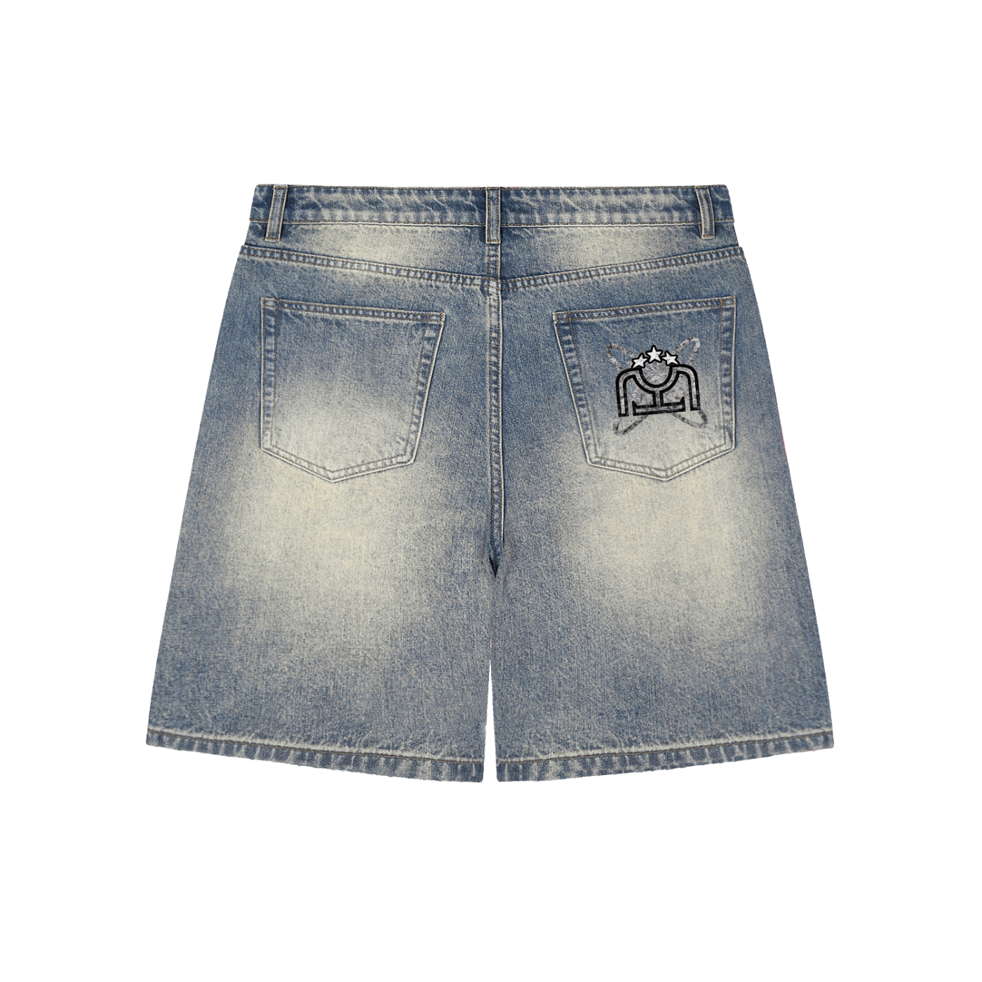 Black/White Faded Distressed Baggy Jean Shorts