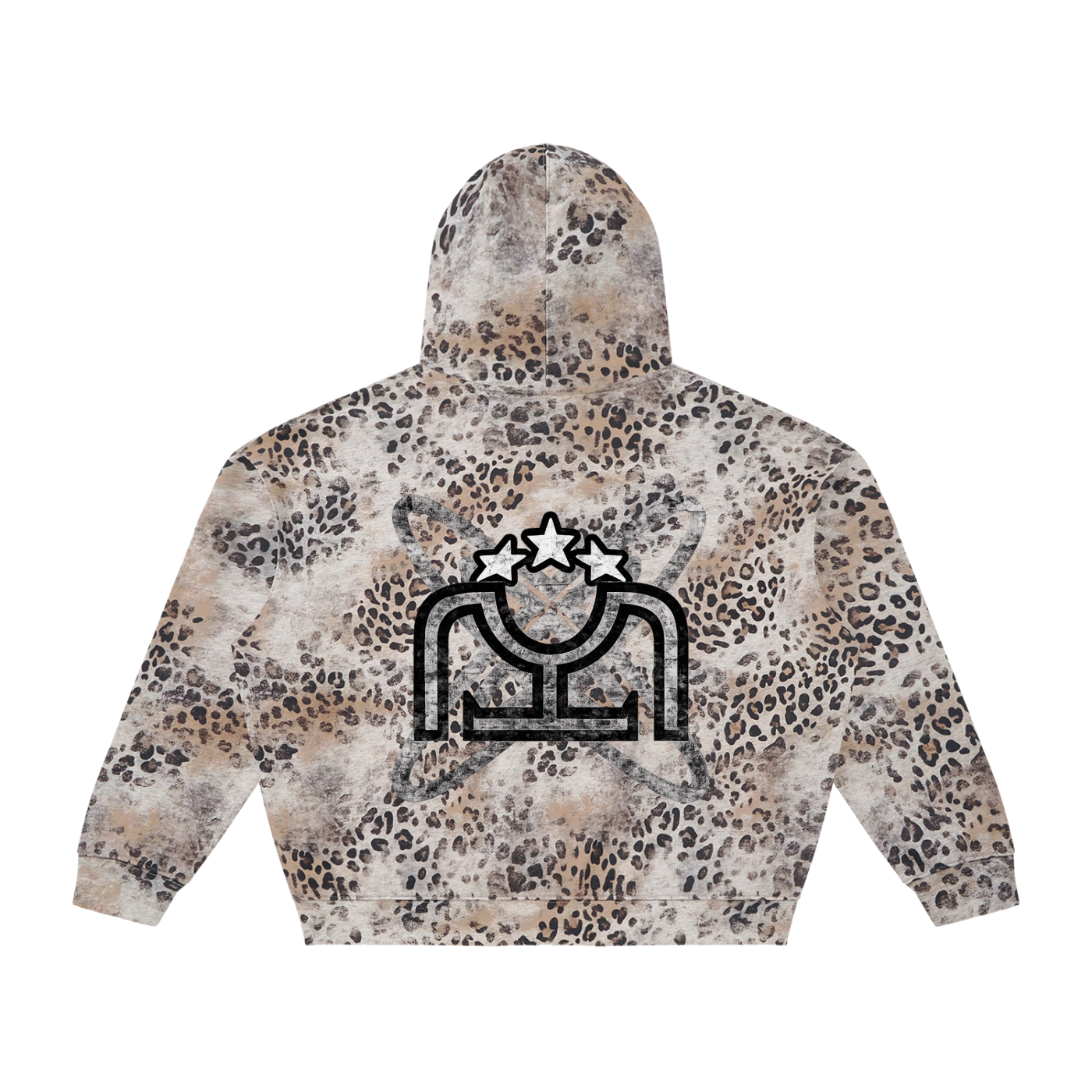 Black/White Vintage Wash Leopard Full Zip Hoodie