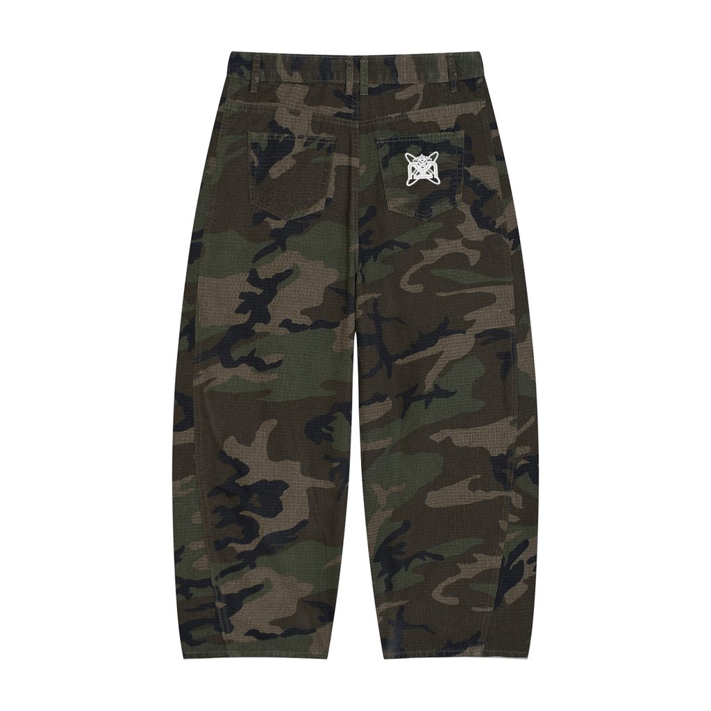 White/Gray Camo Barrel Leg Cargo Pants