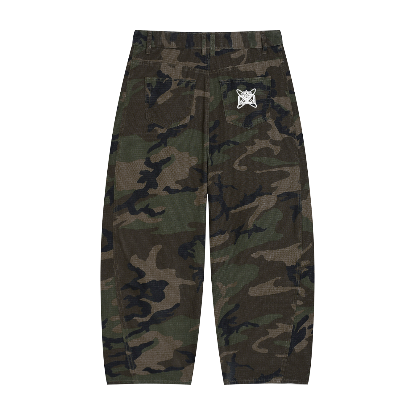 White/Gray Camo Barrel Leg Cargo Pants