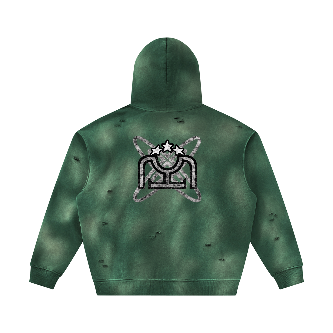 Black/White Sunfade Frayed Fleece Hoodie