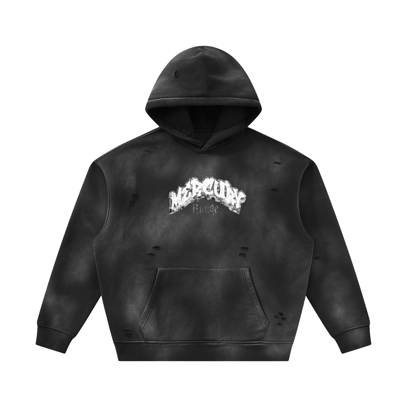 Black/White Sunfade Frayed Fleece Hoodie