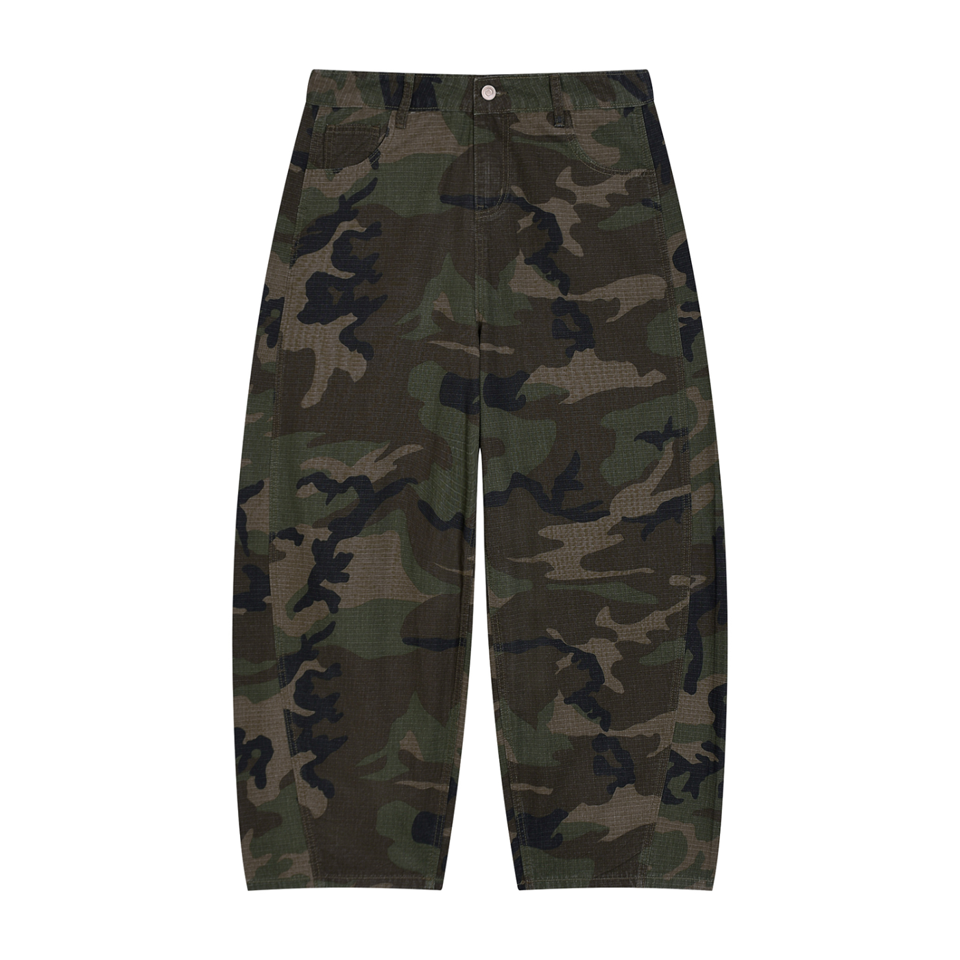 White/Gray Camo Barrel Leg Cargo Pants
