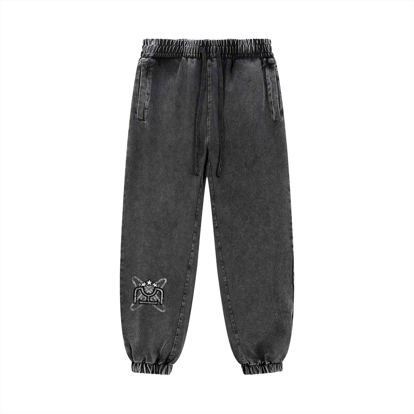 Black/White Snow Wash Jogged Sweatpants