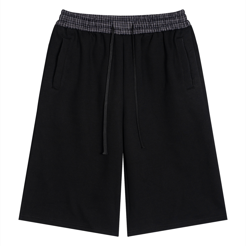 Black/White Plaid Waistband Sweat Shorts