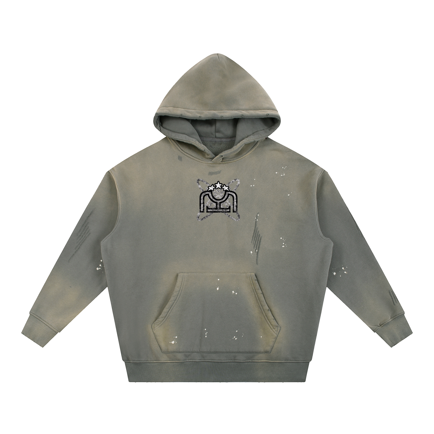 Black/White Vintage Washed Frayed Fleece Hoodie