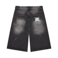 White/Gray Vintage Wash Wide Leg Jean Shorts