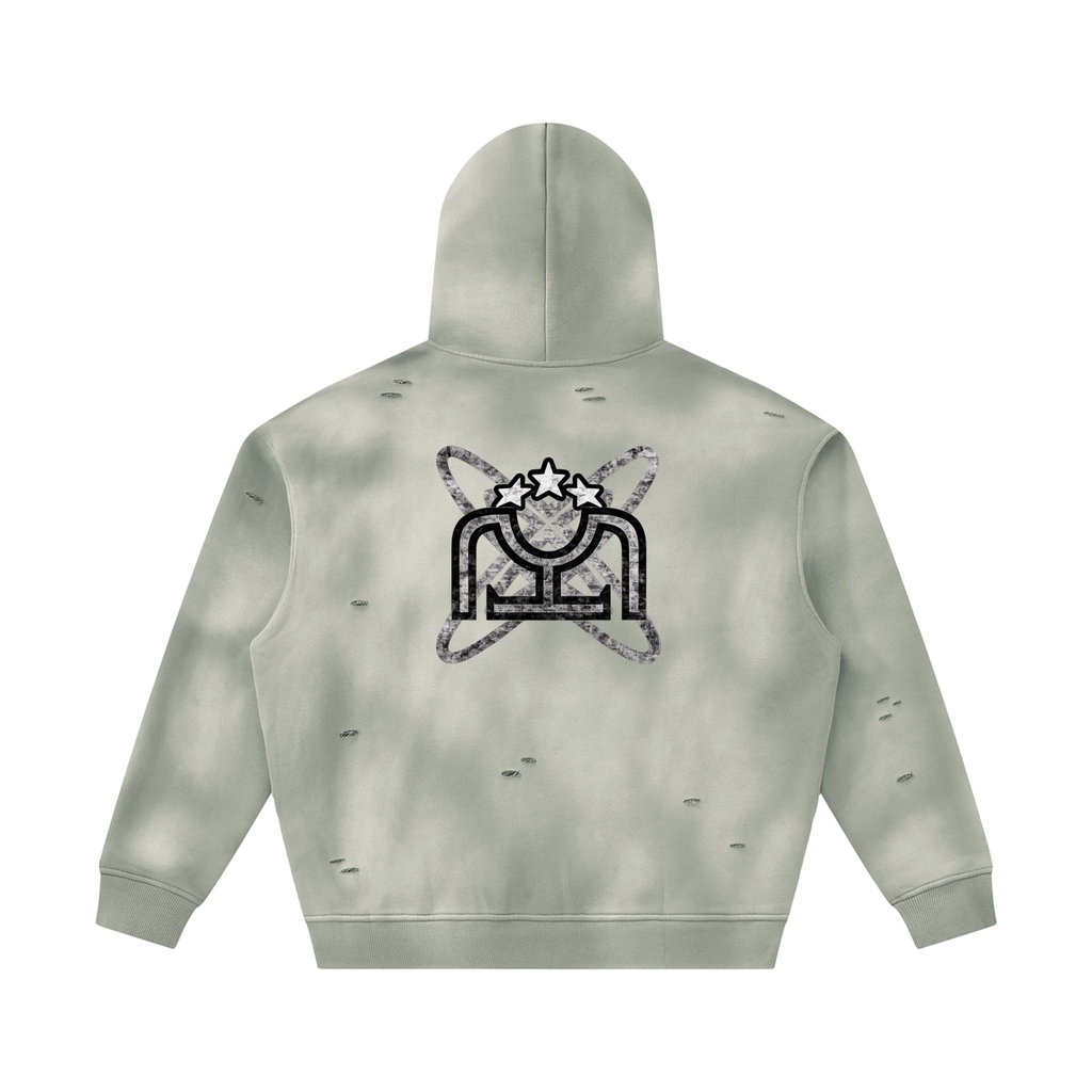 Black/White Sunfade Frayed Fleece Hoodie