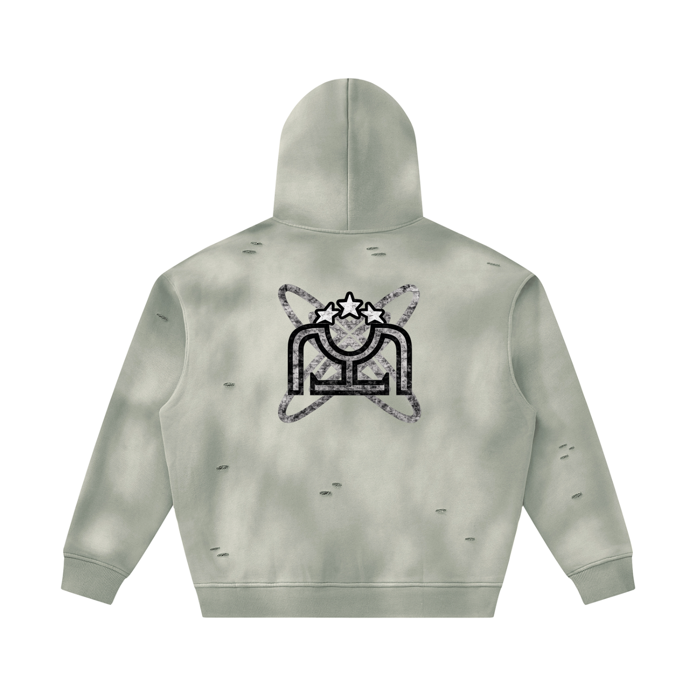 Black/White Sunfade Frayed Fleece Hoodie