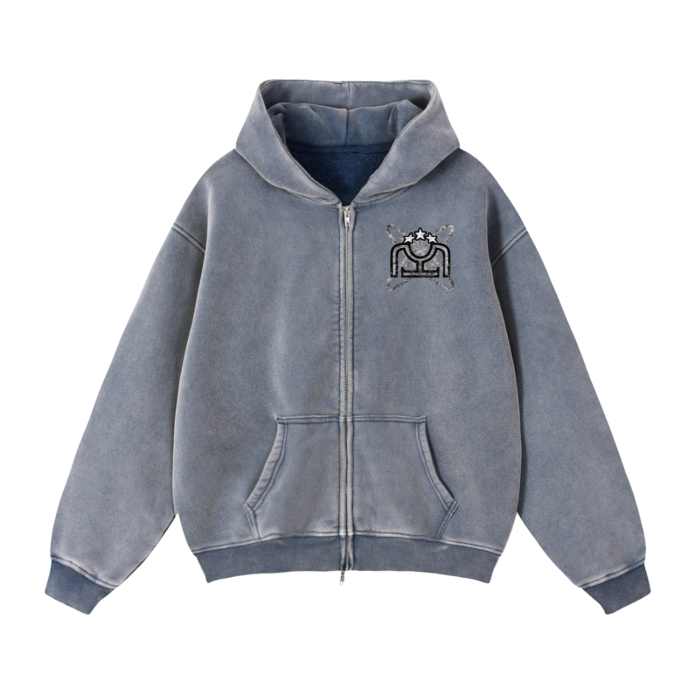 Black/White Zip-Through Boxy Fleece Hoodie