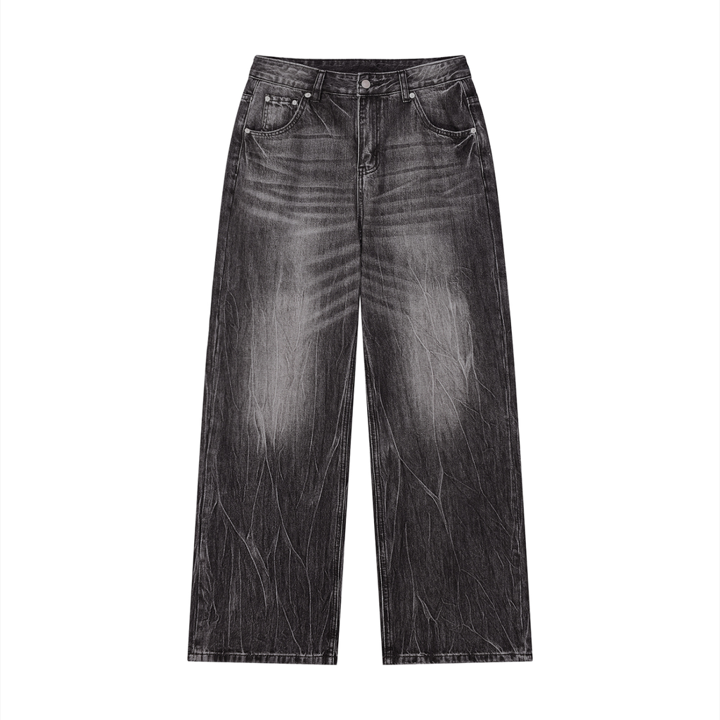White/Gray Vintage Wash Wide Leg Jeans