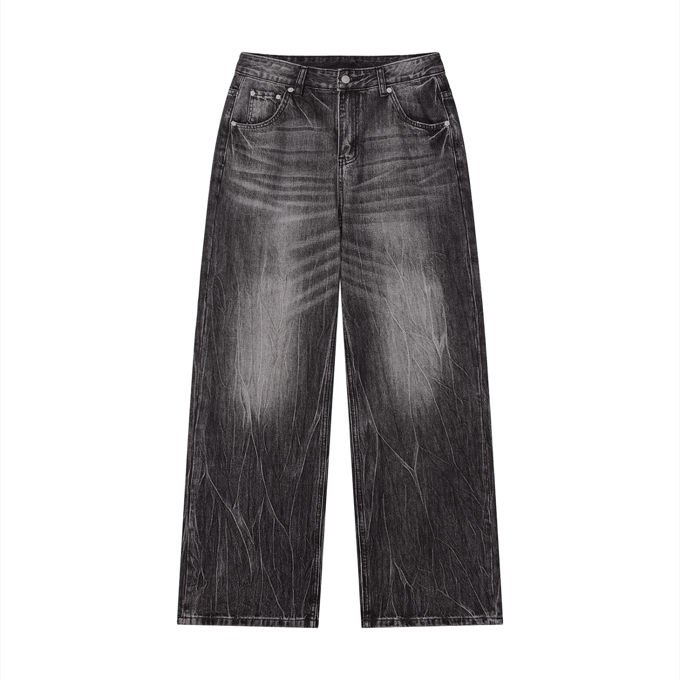 White/Gray Vintage Wash Wide Leg Jeans