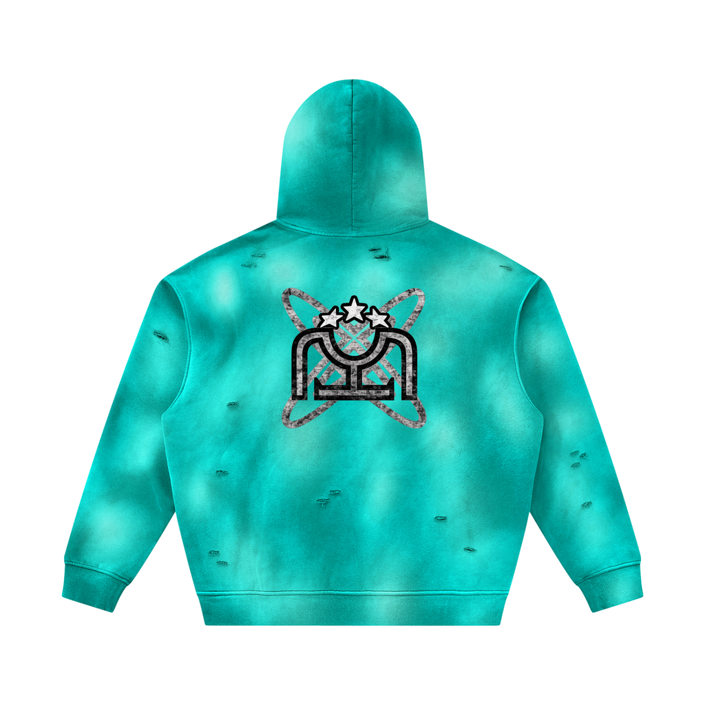 Black/White Sunfade Frayed Fleece Hoodie