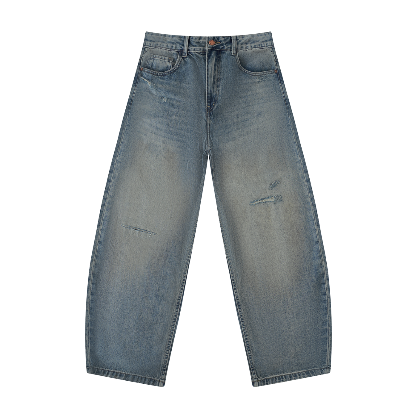 Black/White Distressed Barrel Leg Jeans