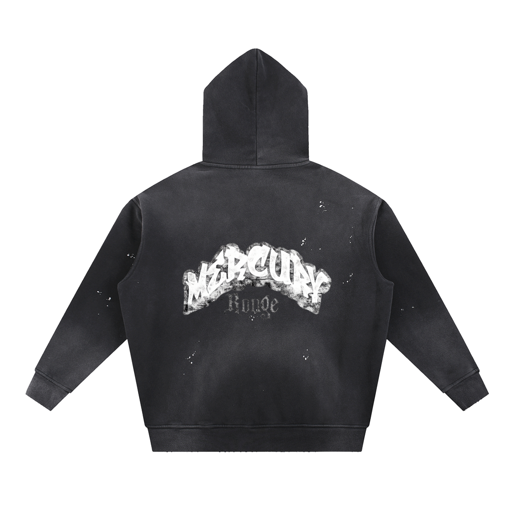 Black/White Vintage Washed Frayed Fleece Hoodie