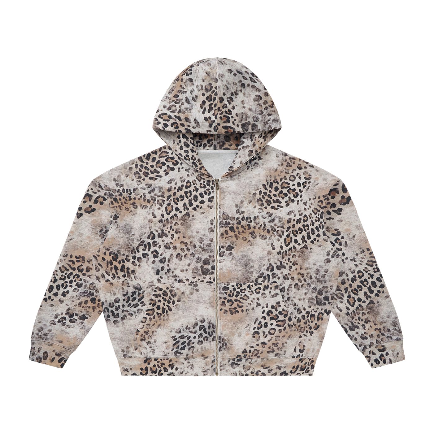 Black/White Vintage Wash Leopard Full Zip Hoodie