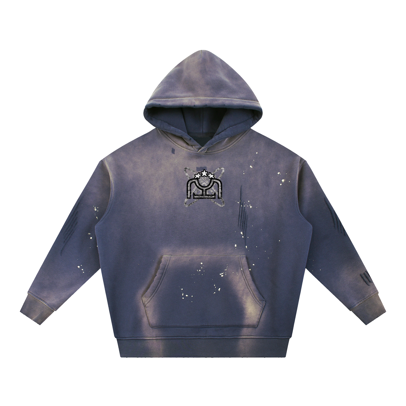 Black/White Vintage Washed Frayed Fleece Hoodie
