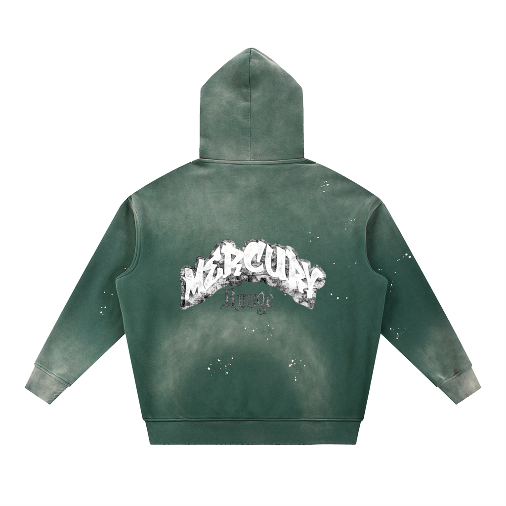 Black/White Vintage Washed Frayed Fleece Hoodie