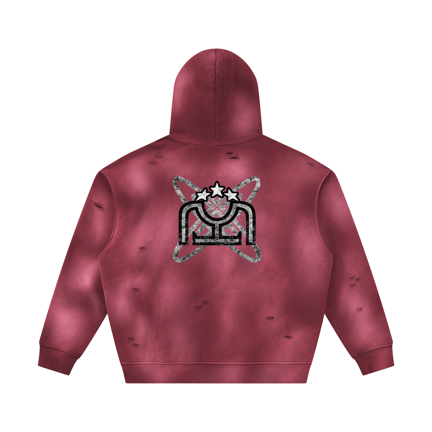 Black/White Sunfade Frayed Fleece Hoodie