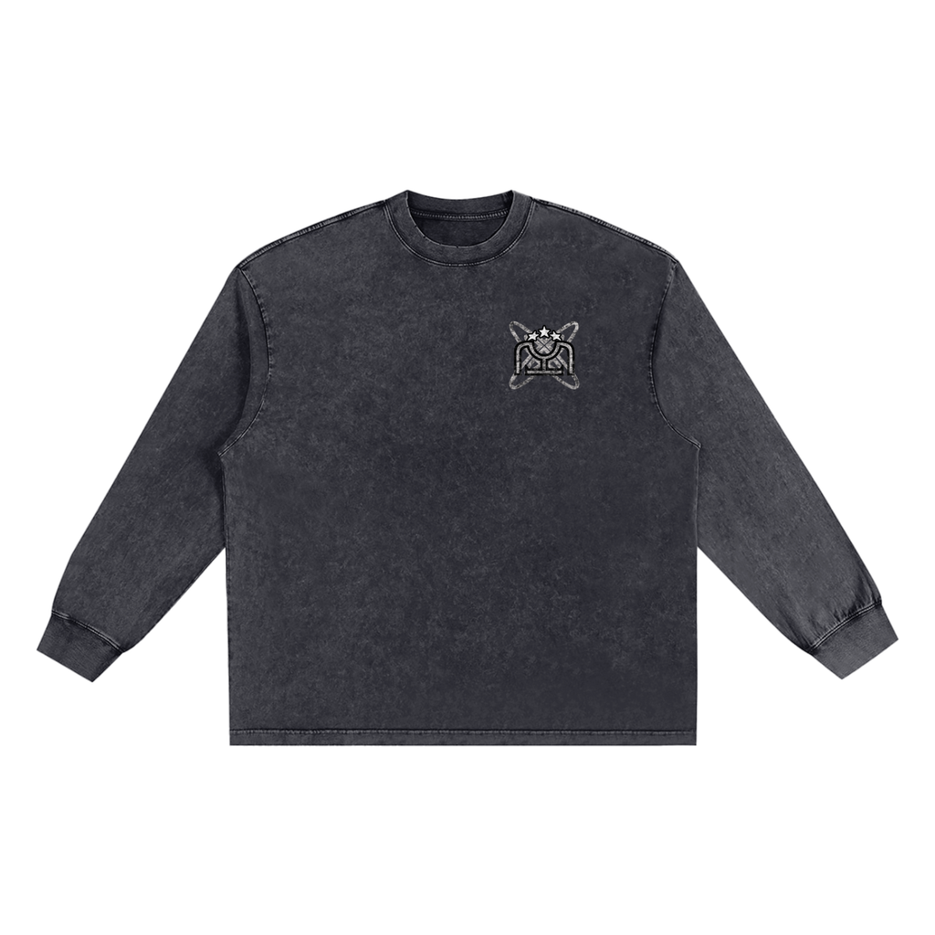 Black/White Snow Washed Frayed Edge Long-Sleeve Shirt
