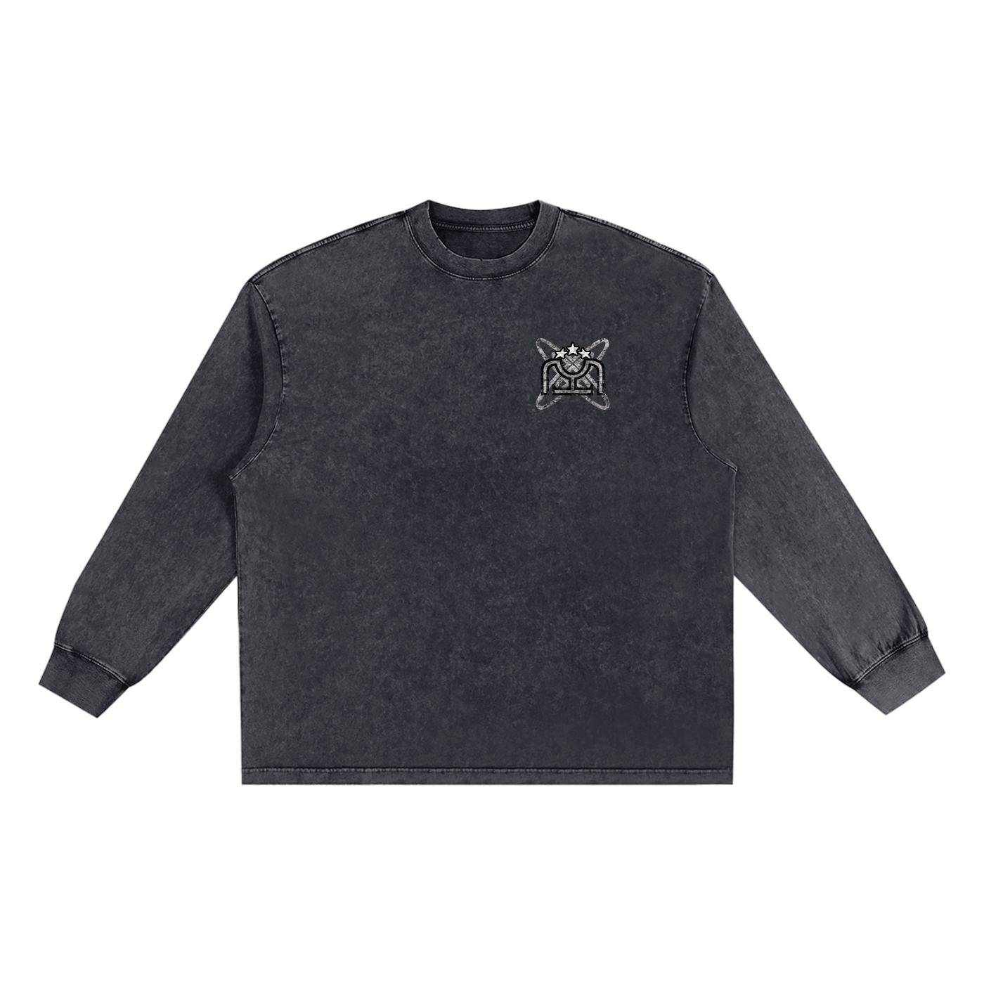 Black/White Snow Washed Frayed Edge Long-Sleeve Shirt