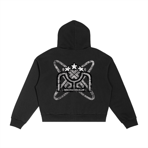 Black/White Contrast Plaid Boxy Zip Hoodie