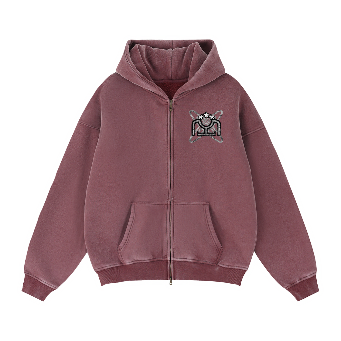 Black/White Zip-Through Boxy Fleece Hoodie