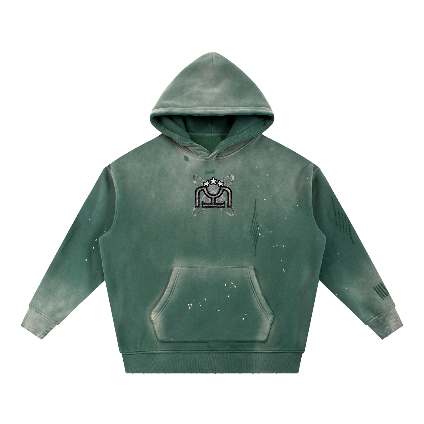 Black/White Vintage Washed Frayed Fleece Hoodie