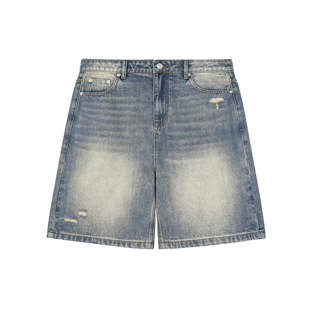 Black/White Faded Distressed Baggy Jean Shorts