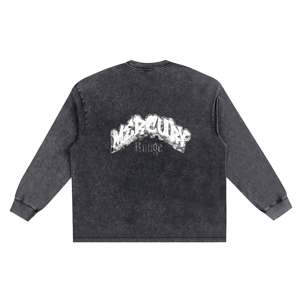 Black/White Snow Washed Frayed Edge Long-Sleeve Shirt