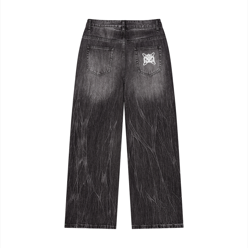 White/Gray Vintage Wash Wide Leg Jeans