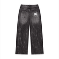 White/Gray Vintage Wash Wide Leg Jeans