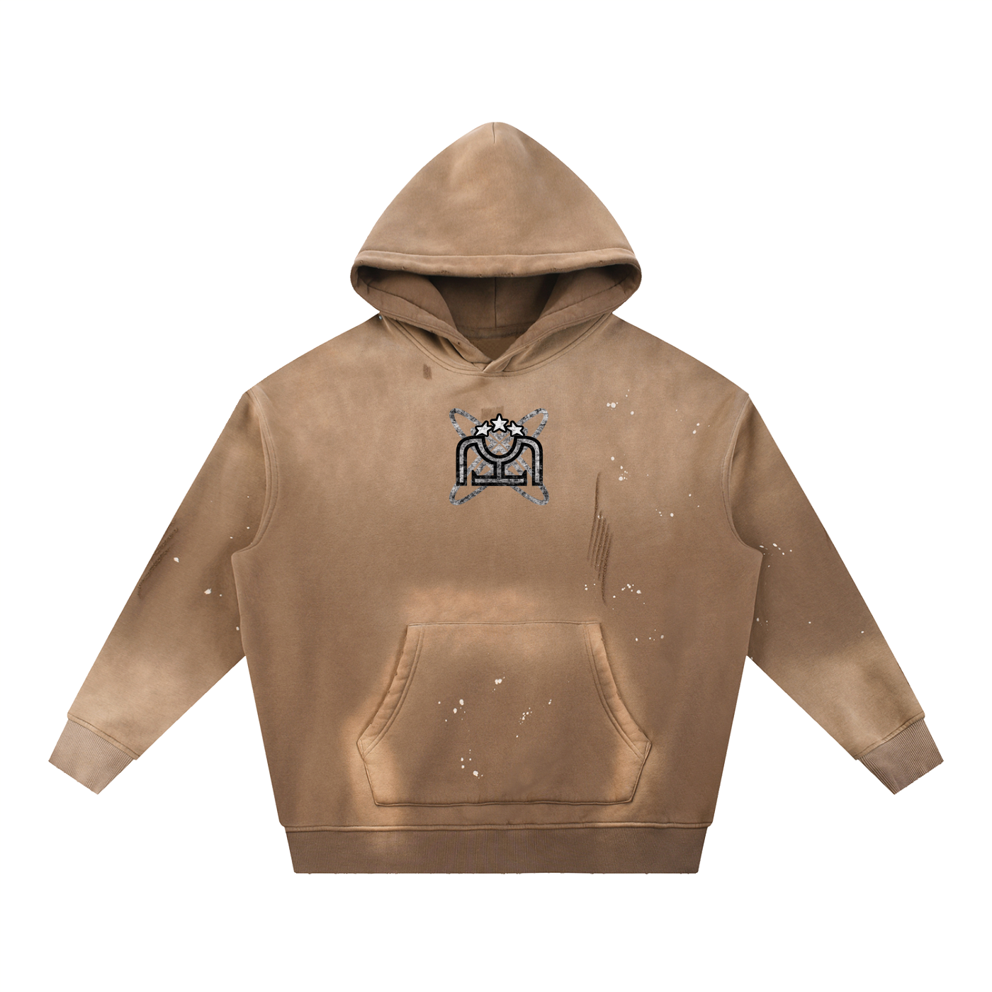 Black/White Vintage Washed Frayed Fleece Hoodie