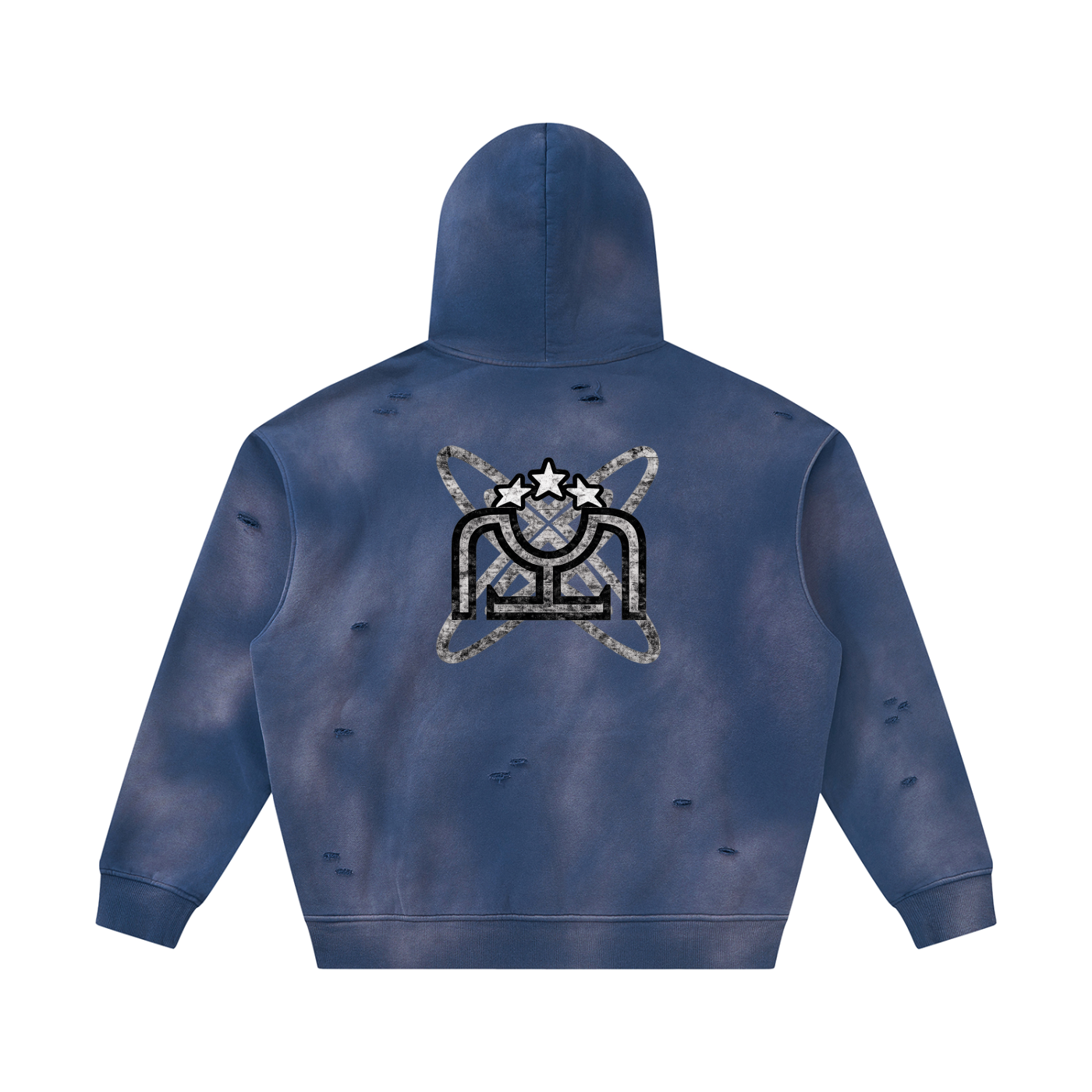 Black/White Sunfade Frayed Fleece Hoodie
