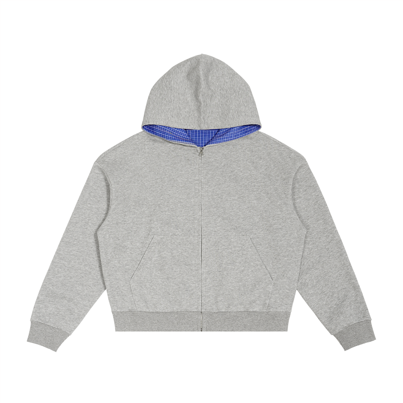 Black/White Contrast Plaid Boxy Zip Hoodie