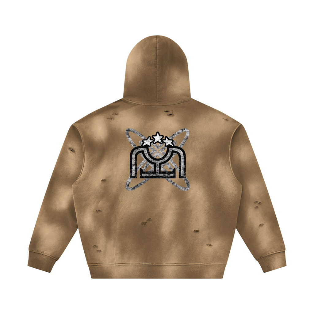 Black/White Sunfade Frayed Fleece Hoodie