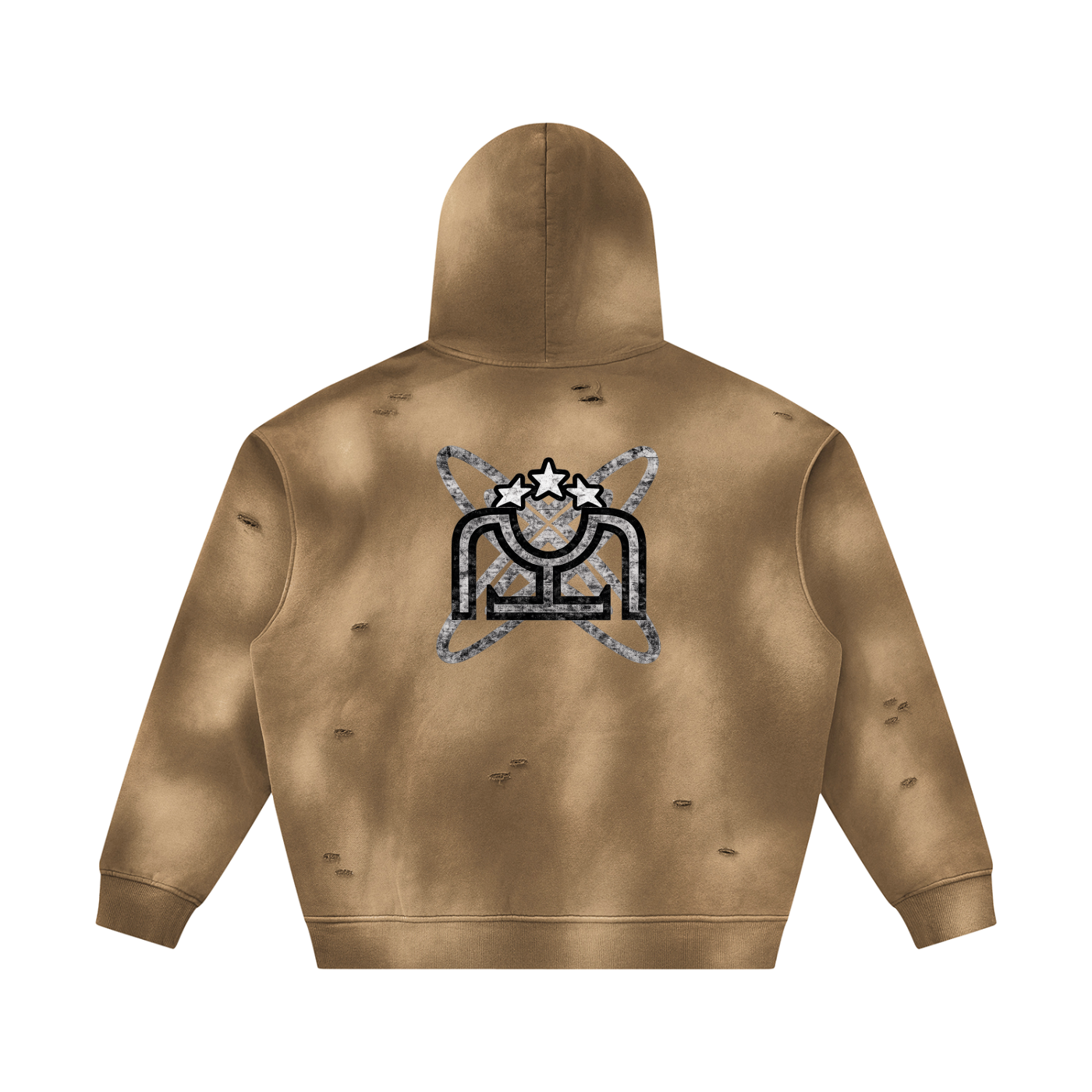 Black/White Sunfade Frayed Fleece Hoodie