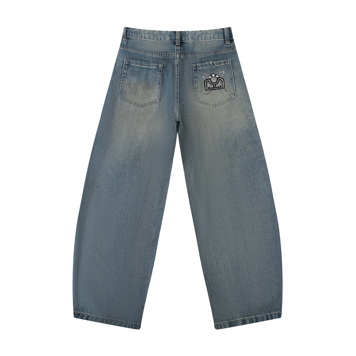 Black/White Distressed Barrel Leg Jeans